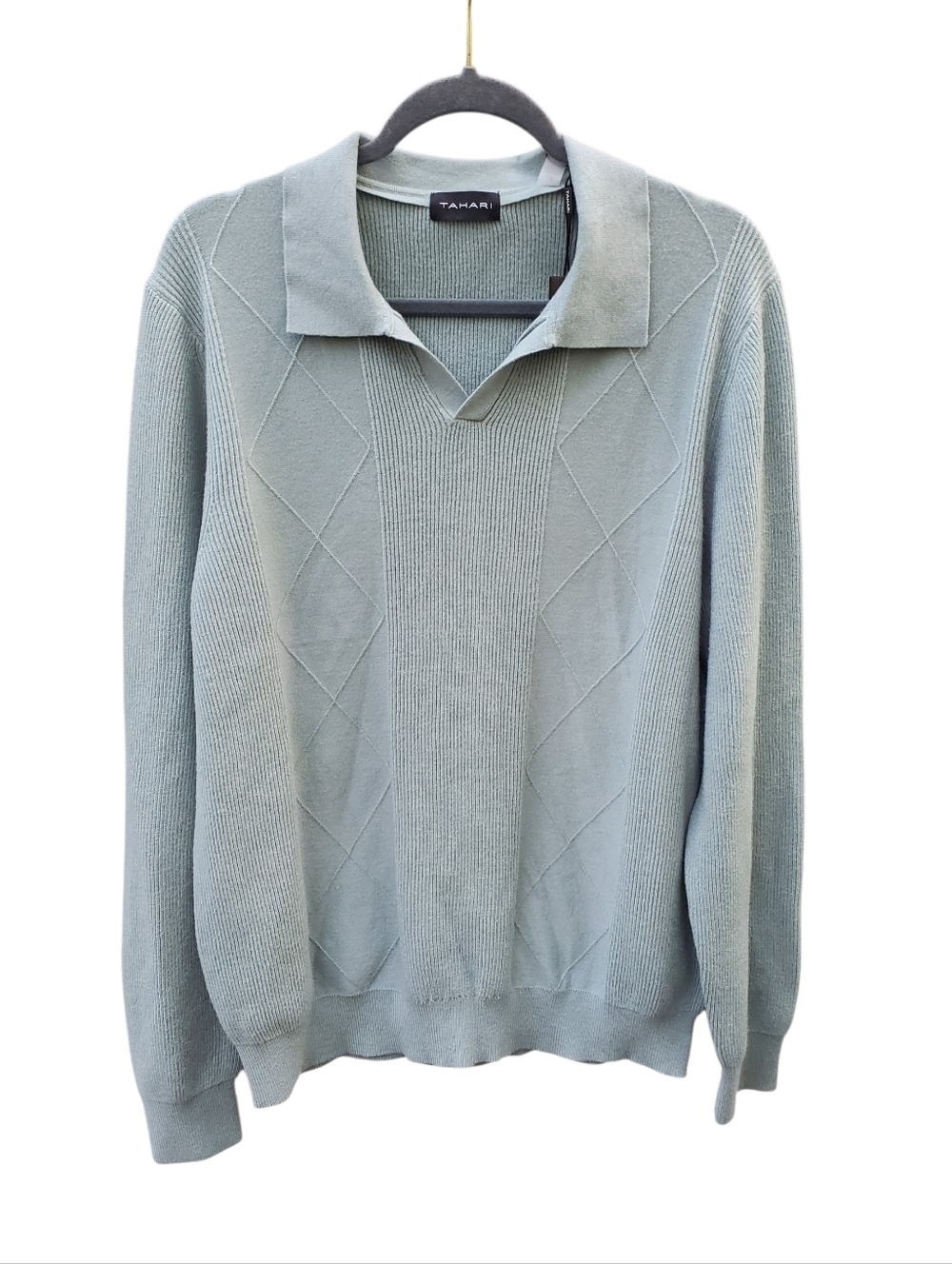 NWT Tahari Large Stone Blue Collared Knit Sweater